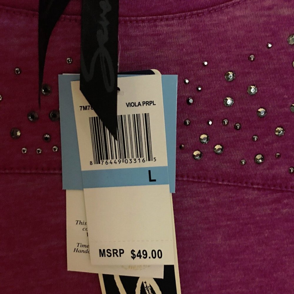 NWT SEVEN7 WOMEN'S LONG SLEEVE LIGHTWEIGHT BLING SHIRT Color PURPLE Size Small - Picture 3 of 6